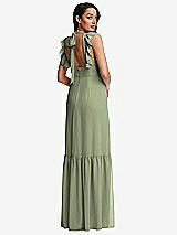 Rear View Thumbnail - Sage Tiered Ruffle Plunge Neck Open-Back Maxi Dress with Deep Ruffle Skirt