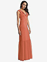 Side View Thumbnail - Terracotta Copper Tiered Ruffle Plunge Neck Open-Back Maxi Dress with Deep Ruffle Skirt