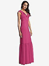 Side View Thumbnail - Tea Rose Tiered Ruffle Plunge Neck Open-Back Maxi Dress with Deep Ruffle Skirt