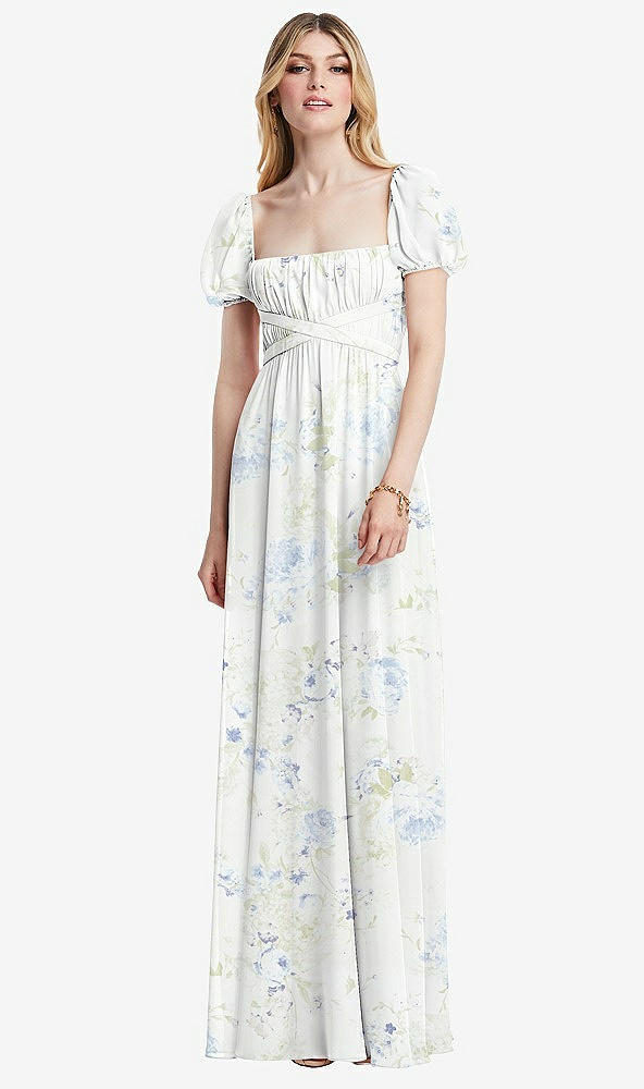 Front View - Bleu Garden Regency Empire Waist Puff Sleeve Chiffon Maxi Dress