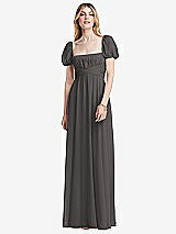 Front View Thumbnail - Caviar Gray Regency Empire Waist Puff Sleeve Chiffon Maxi Dress