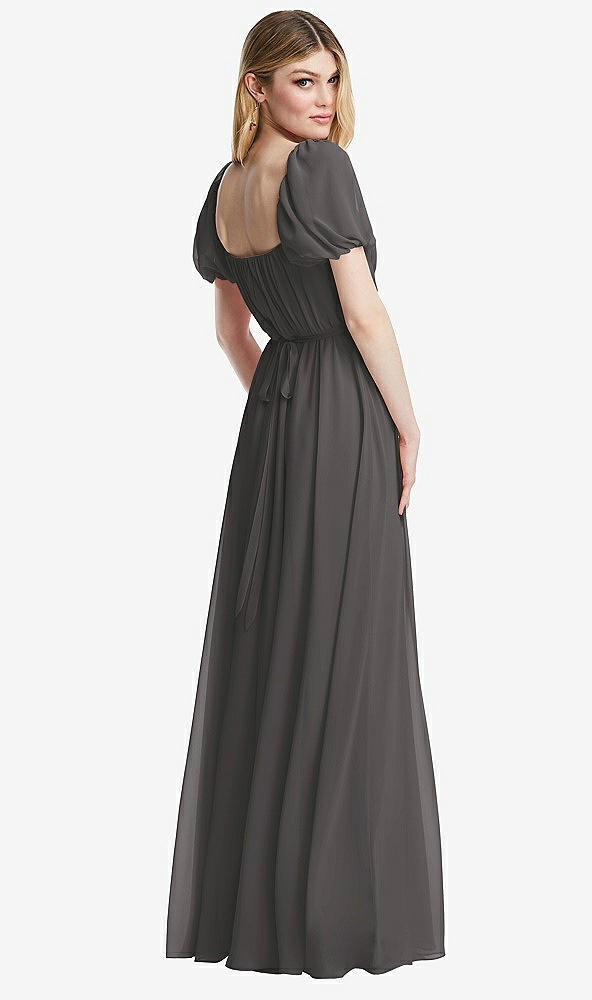 Back View - Caviar Gray Regency Empire Waist Puff Sleeve Chiffon Maxi Dress