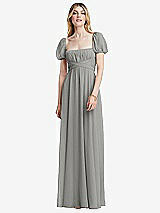 Front View Thumbnail - Chelsea Gray Regency Empire Waist Puff Sleeve Chiffon Maxi Dress