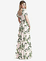 Rear View Thumbnail - Palm Beach Print Regency Empire Waist Puff Sleeve Chiffon Maxi Dress