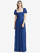 Front View Thumbnail - Classic Blue Regency Empire Waist Puff Sleeve Chiffon Maxi Dress