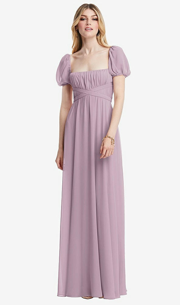 Front View - Suede Rose Regency Empire Waist Puff Sleeve Chiffon Maxi Dress