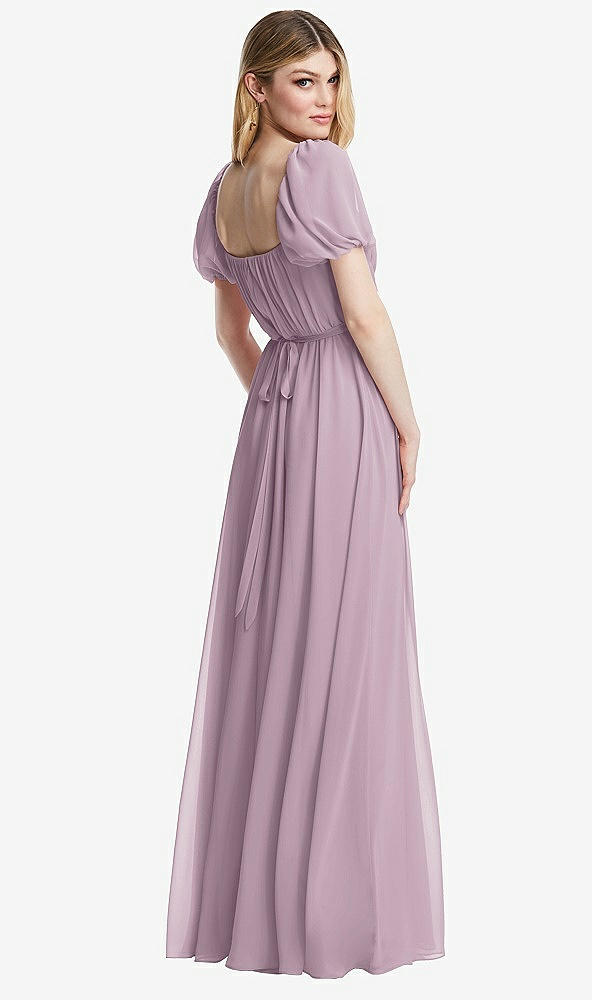 Back View - Suede Rose Regency Empire Waist Puff Sleeve Chiffon Maxi Dress