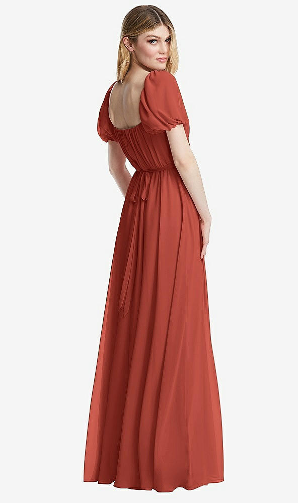 Back View - Amber Sunset Regency Empire Waist Puff Sleeve Chiffon Maxi Dress