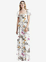 Front View Thumbnail - Butterfly Botanica Ivory Regency Empire Waist Puff Sleeve Chiffon Maxi Dress