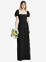 Alt View 1 Thumbnail - Black Regency Empire Waist Puff Sleeve Chiffon Maxi Dress