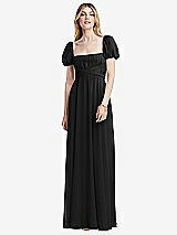 Front View Thumbnail - Black Regency Empire Waist Puff Sleeve Chiffon Maxi Dress