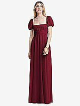 Front View Thumbnail - Burgundy Regency Empire Waist Puff Sleeve Chiffon Maxi Dress