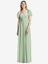 Front View Thumbnail - Celadon Regency Empire Waist Puff Sleeve Chiffon Maxi Dress