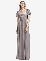 Front View Thumbnail - Cashmere Gray Regency Empire Waist Puff Sleeve Chiffon Maxi Dress
