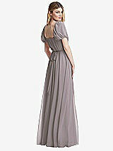 Rear View Thumbnail - Cashmere Gray Regency Empire Waist Puff Sleeve Chiffon Maxi Dress
