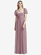 Front View Thumbnail - Dusty Rose Regency Empire Waist Puff Sleeve Chiffon Maxi Dress