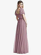 Rear View Thumbnail - Dusty Rose Regency Empire Waist Puff Sleeve Chiffon Maxi Dress