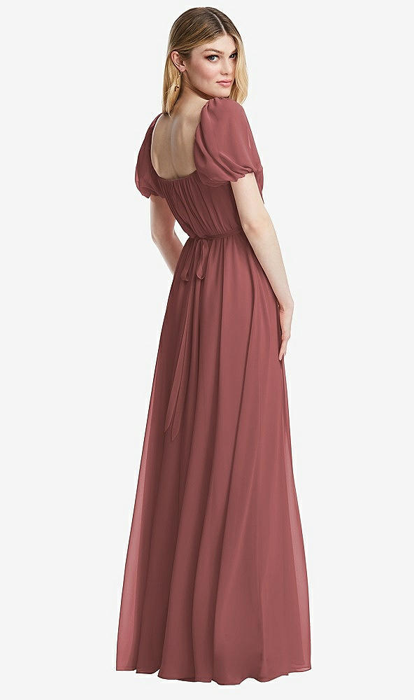 Back View - English Rose Regency Empire Waist Puff Sleeve Chiffon Maxi Dress
