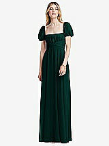 Front View Thumbnail - Evergreen Regency Empire Waist Puff Sleeve Chiffon Maxi Dress