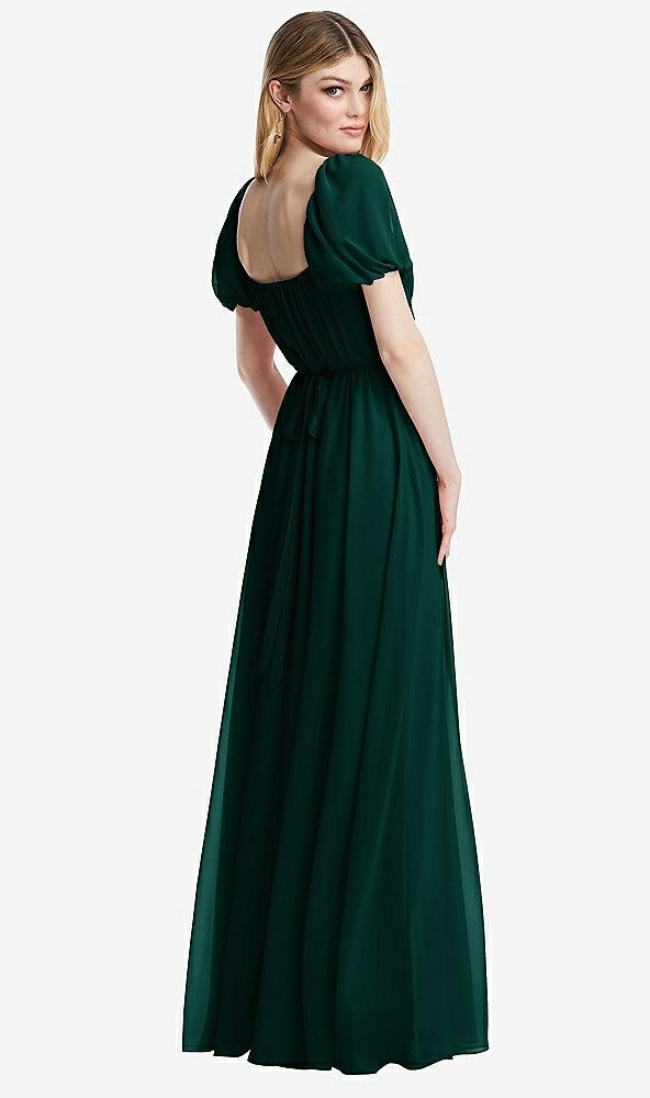 Back View - Evergreen Regency Empire Waist Puff Sleeve Chiffon Maxi Dress