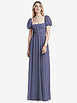 Front View Thumbnail - French Blue Regency Empire Waist Puff Sleeve Chiffon Maxi Dress