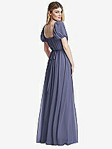 Rear View Thumbnail - French Blue Regency Empire Waist Puff Sleeve Chiffon Maxi Dress