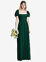 Alt View 1 Thumbnail - Hunter Green Regency Empire Waist Puff Sleeve Chiffon Maxi Dress