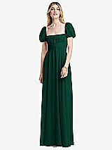 Front View Thumbnail - Hunter Green Regency Empire Waist Puff Sleeve Chiffon Maxi Dress