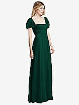 Side View Thumbnail - Hunter Green Regency Empire Waist Puff Sleeve Chiffon Maxi Dress