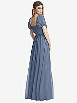 Rear View Thumbnail - Larkspur Blue Regency Empire Waist Puff Sleeve Chiffon Maxi Dress
