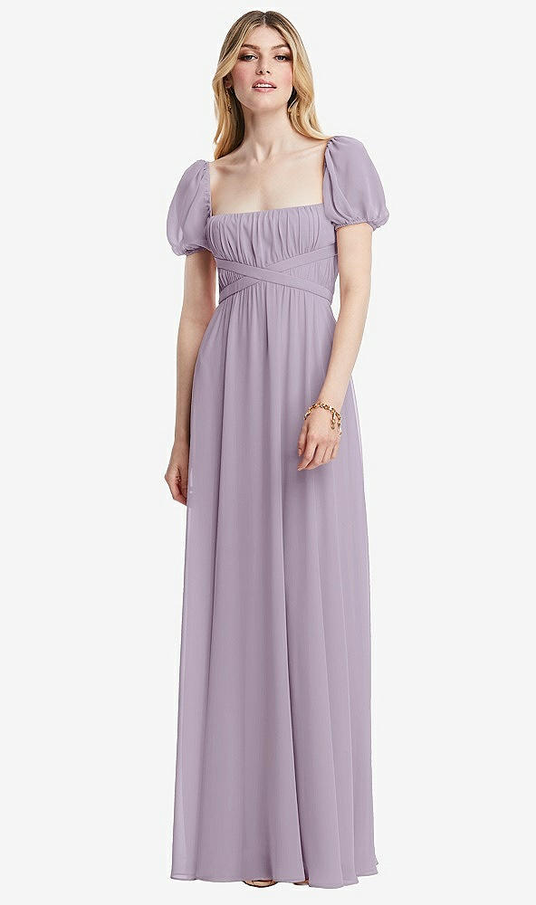 Front View - Lilac Haze Regency Empire Waist Puff Sleeve Chiffon Maxi Dress