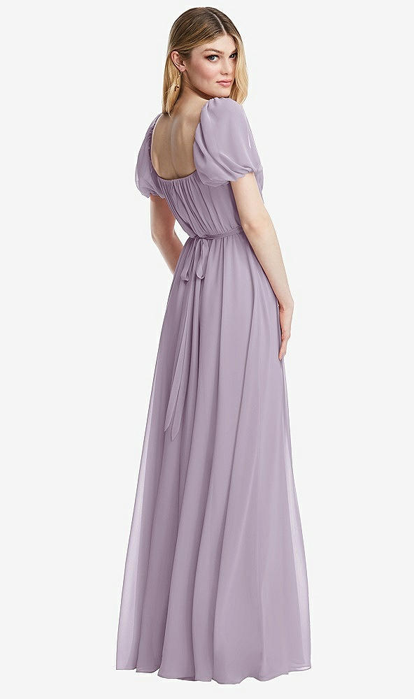 Back View - Lilac Haze Regency Empire Waist Puff Sleeve Chiffon Maxi Dress