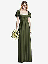 Alt View 1 Thumbnail - Olive Green Regency Empire Waist Puff Sleeve Chiffon Maxi Dress