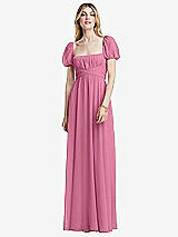 Front View Thumbnail - Orchid Pink Regency Empire Waist Puff Sleeve Chiffon Maxi Dress