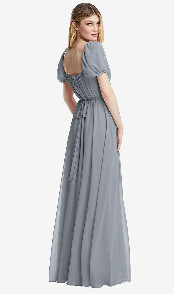 Back View - Platinum Regency Empire Waist Puff Sleeve Chiffon Maxi Dress