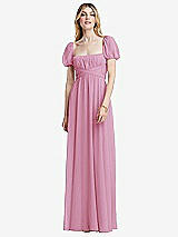 Front View Thumbnail - Powder Pink Regency Empire Waist Puff Sleeve Chiffon Maxi Dress