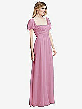 Side View Thumbnail - Powder Pink Regency Empire Waist Puff Sleeve Chiffon Maxi Dress