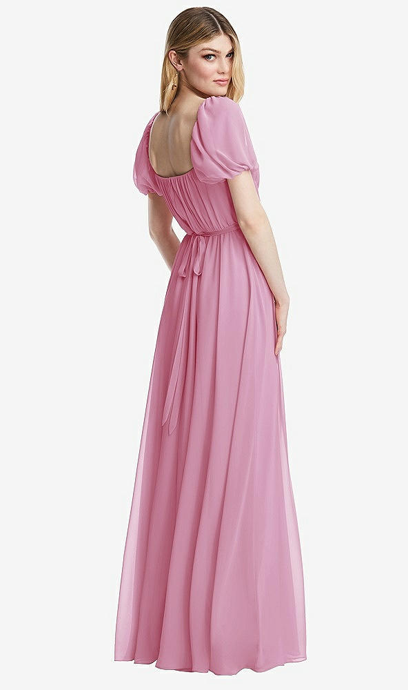 Back View - Powder Pink Regency Empire Waist Puff Sleeve Chiffon Maxi Dress