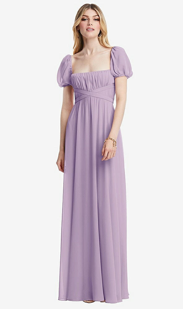 Front View - Pale Purple Regency Empire Waist Puff Sleeve Chiffon Maxi Dress