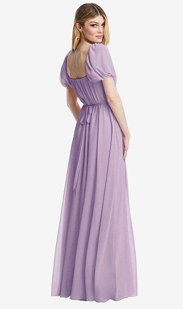 Back View - Pale Purple Regency Empire Waist Puff Sleeve Chiffon Maxi Dress