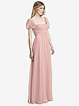 Side View Thumbnail - Rose - PANTONE Rose Quartz Regency Empire Waist Puff Sleeve Chiffon Maxi Dress