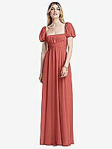 Front View Thumbnail - Coral Pink Regency Empire Waist Puff Sleeve Chiffon Maxi Dress