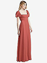 Side View Thumbnail - Coral Pink Regency Empire Waist Puff Sleeve Chiffon Maxi Dress