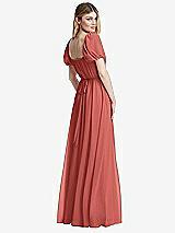 Rear View Thumbnail - Coral Pink Regency Empire Waist Puff Sleeve Chiffon Maxi Dress