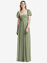 Front View Thumbnail - Sage Regency Empire Waist Puff Sleeve Chiffon Maxi Dress