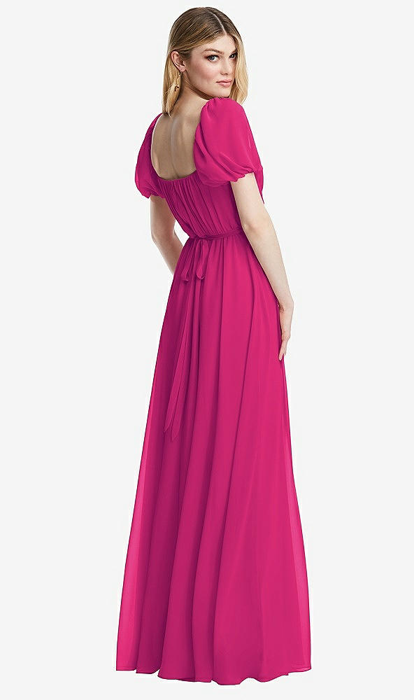 Back View - Think Pink Regency Empire Waist Puff Sleeve Chiffon Maxi Dress