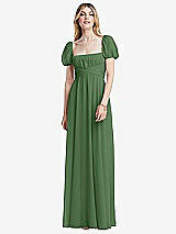 Front View Thumbnail - Vineyard Green Regency Empire Waist Puff Sleeve Chiffon Maxi Dress