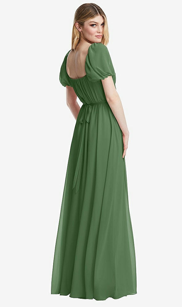 Back View - Vineyard Green Regency Empire Waist Puff Sleeve Chiffon Maxi Dress