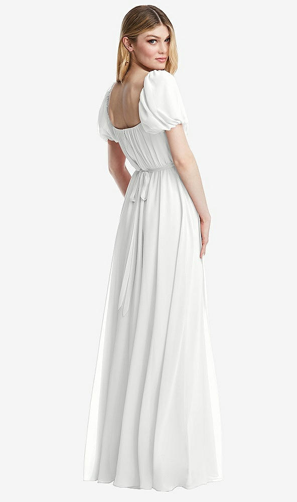 Back View - White Regency Empire Waist Puff Sleeve Chiffon Maxi Dress