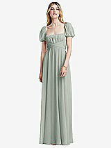 Front View Thumbnail - Willow Green Regency Empire Waist Puff Sleeve Chiffon Maxi Dress